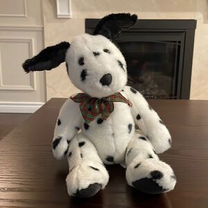 Beautiful Dalmatian Dog Stuffed Animal Corduroy Paw Pads with Red Green Plaid